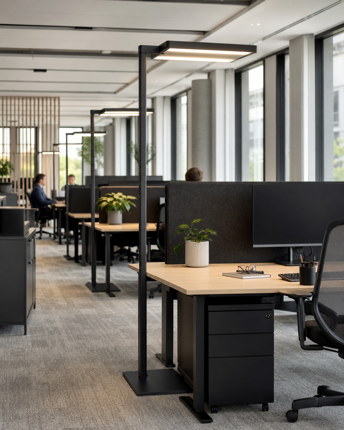 Professional office floor lamp in a modern workspace